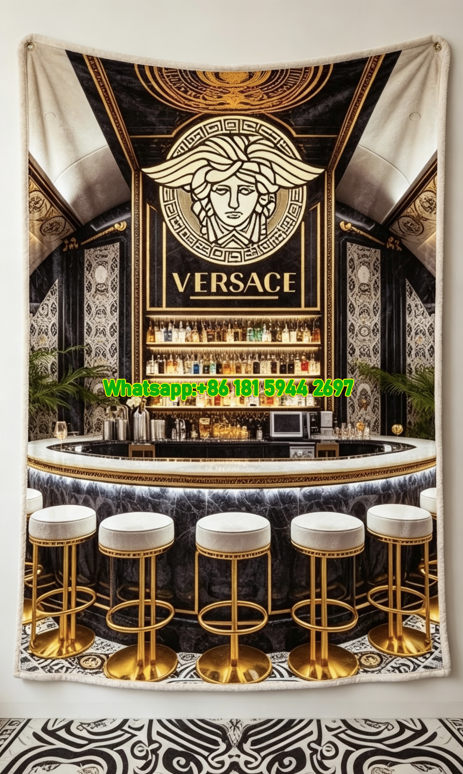 Black Gold Versace Luxury Bar Printed Flannel Throw Blanket IMG_1399